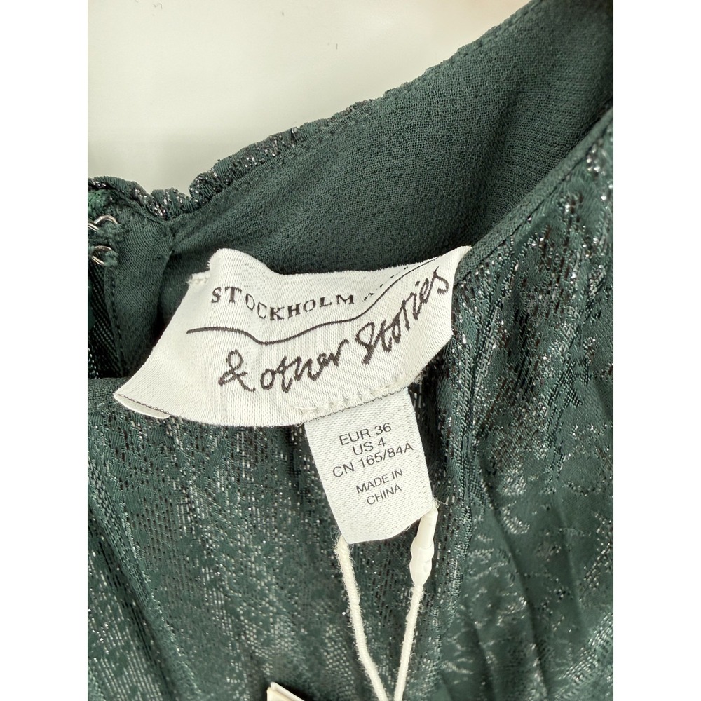 & Other Stories Womens Green Shimmer Pleated Maxi Dress Size 4 Holiday NEW - Picture 11 of 16